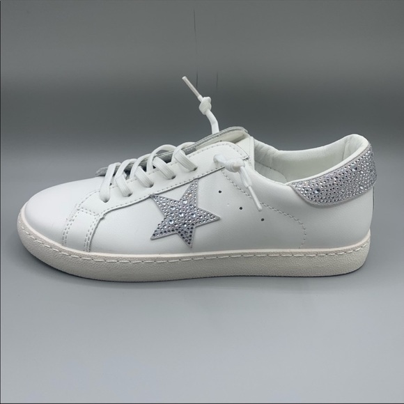 Vintage Havana Shoes - Vintage Havana Betsy White Diamonds Leather Star Glitter Sneakers